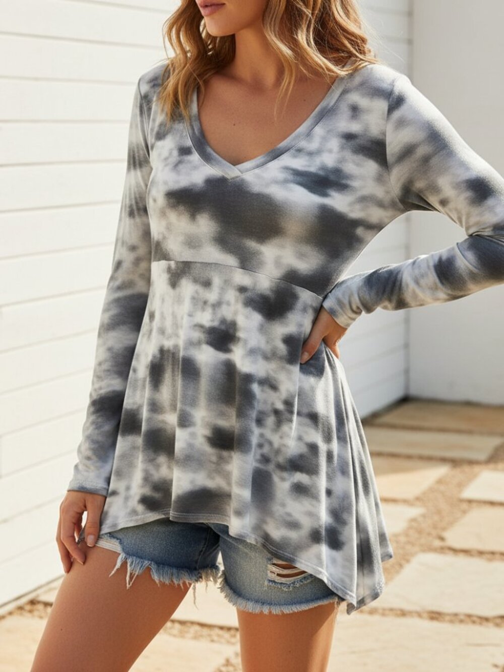 Ideology S Tee Top White Gray Tie Dye Athleisure Athletic Casual Active Boho